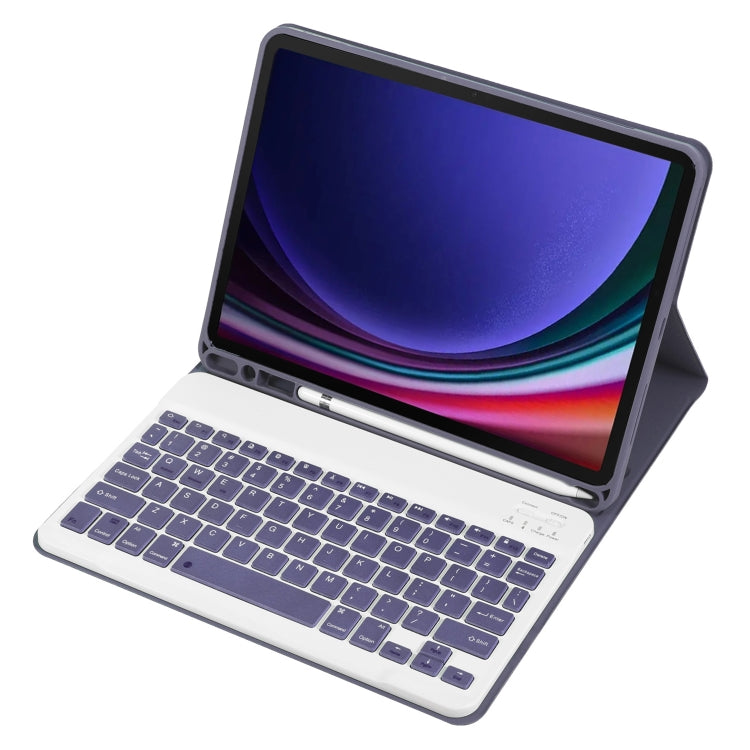 For Samsung Galaxy Tab S9 FE A710B Candy Color TPU Bluetooth Keyboard Leather Tablet Case with Pen Holder(Purple) - Samsung Keyboard by PMC TechLife | Online Shopping South Africa | PMC TechLife