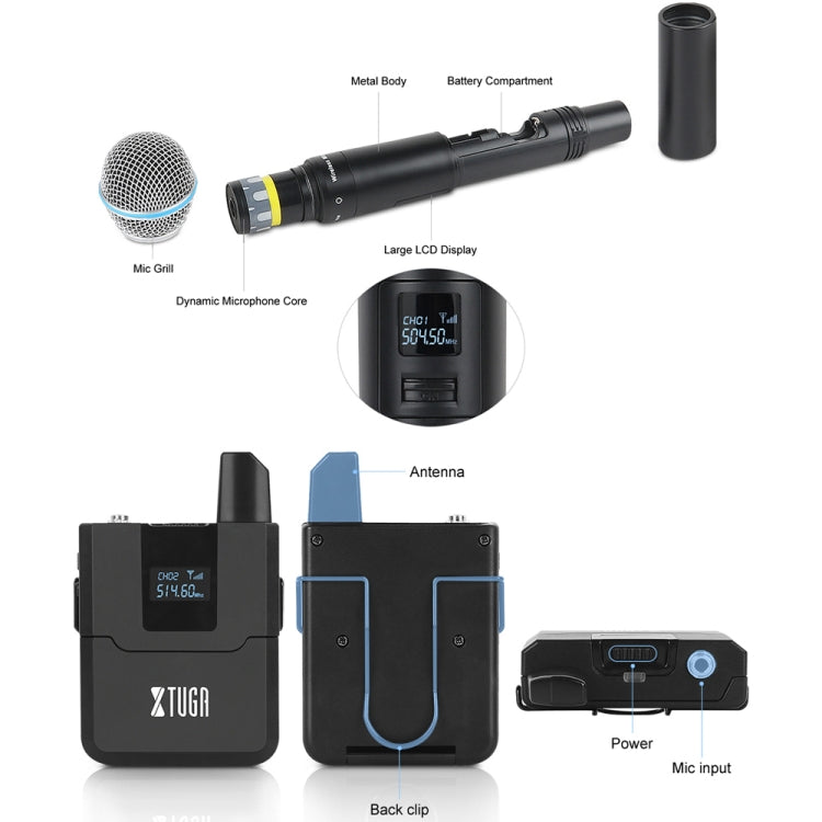 XTUGA A140-HB Wireless Microphone System 4 Channel Handheld Lavalier Headset Microphone(US Plug) - Microphone by XTUGA | Online Shopping South Africa | PMC Jewellery | Buy Now Pay Later Mobicred