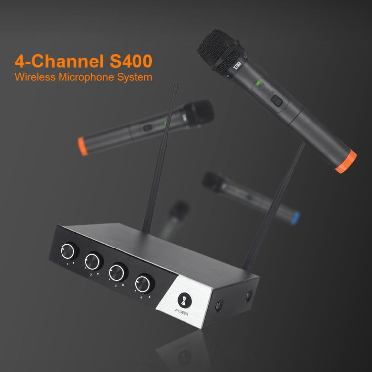 XTUGA S400 Professional 4-Channel UHF Wireless Microphone System with 4 Handheld Microphone(US Plug) - Microphone by XTUGA | Online Shopping South Africa | PMC TechLife | Buy Now Pay Later Mobicred