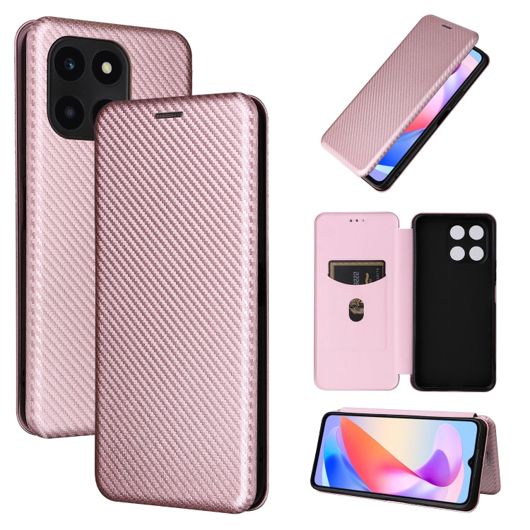 For Honor X6a 4G Carbon Fiber Texture Flip Leather Phone Case(Pink) - Honor Cases by PMC TechLife | Online Shopping South Africa | PMC TechLife