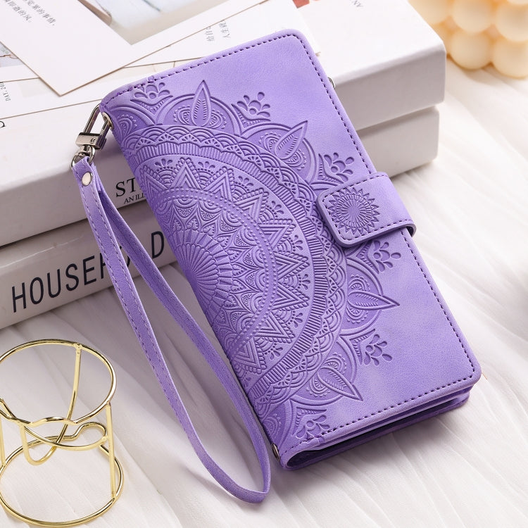 For iPhone 16 Pro Multi-Card Totem Zipper Leather Phone Case(Purple) - iPhone 16 Pro Cases by PMC Jewellery | Online Shopping South Africa | PMC Jewellery | Buy Now Pay Later Mobicred