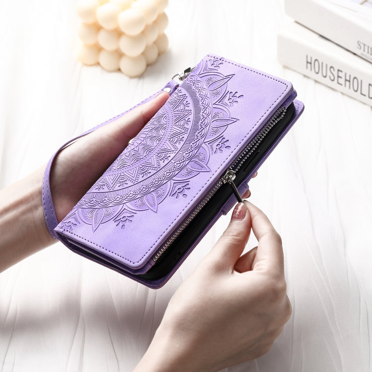 For iPhone 16 Plus Multi-Card Totem Zipper Leather Phone Case(Purple) - iPhone 16 Plus Cases by PMC TechLife | Online Shopping South Africa | PMC TechLife | Buy Now Pay Later Mobicred