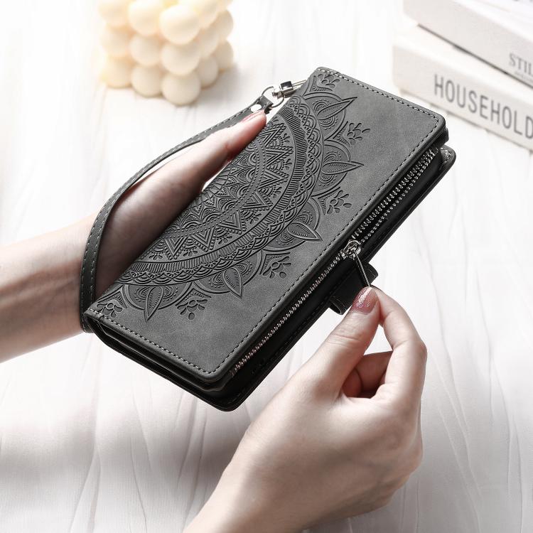 For iPhone 16e Multi-Card Totem Zipper Leather Phone Case(Grey) - free shipping - PMC TechLife - Order now!