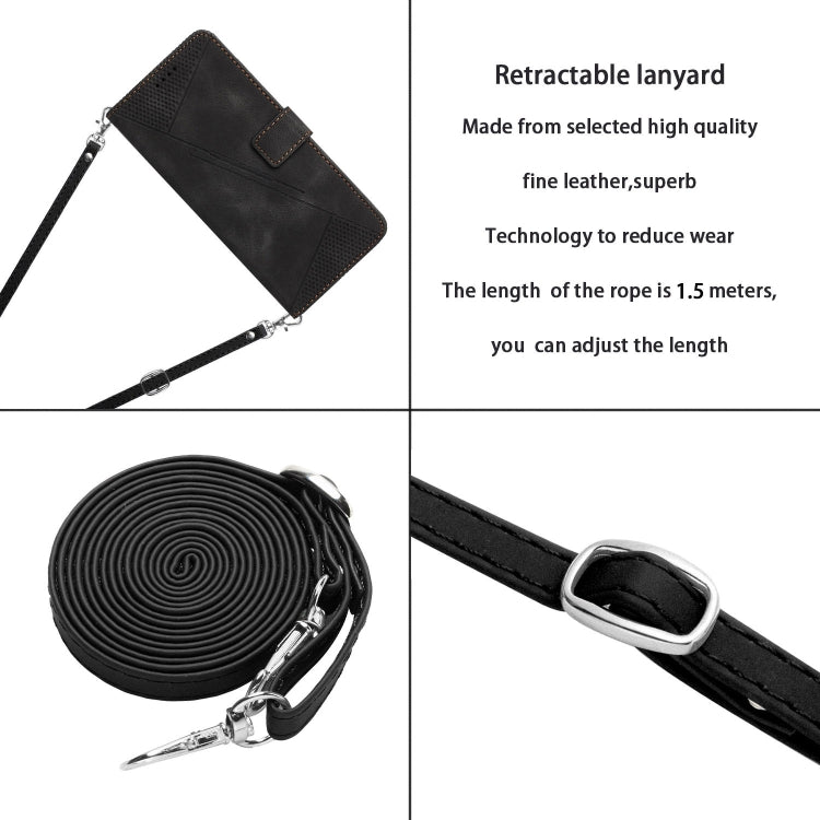 For Motorola Moto G Play 2024 Dream Triangle Leather Phone Case with Lanyard(Black) - Motorola Cases by PMC Jewellery | Online Shopping South Africa | PMC Jewellery | Buy Now Pay Later Mobicred