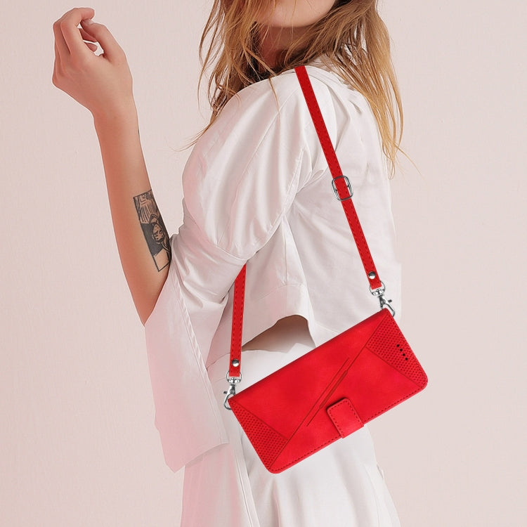 For Motorola Edge 2024 Dream Triangle Leather Phone Case with Lanyard(Red) - Motorola Cases by PMC Jewellery | Online Shopping South Africa | PMC Jewellery | Buy Now Pay Later Mobicred