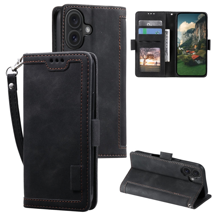 For iPhone 16 Retro Splicing Horizontal Flip Leather Phone Case(Black) - iPhone 16 Cases by PMC Jewellery | Online Shopping South Africa | PMC Jewellery | Buy Now Pay Later Mobicred