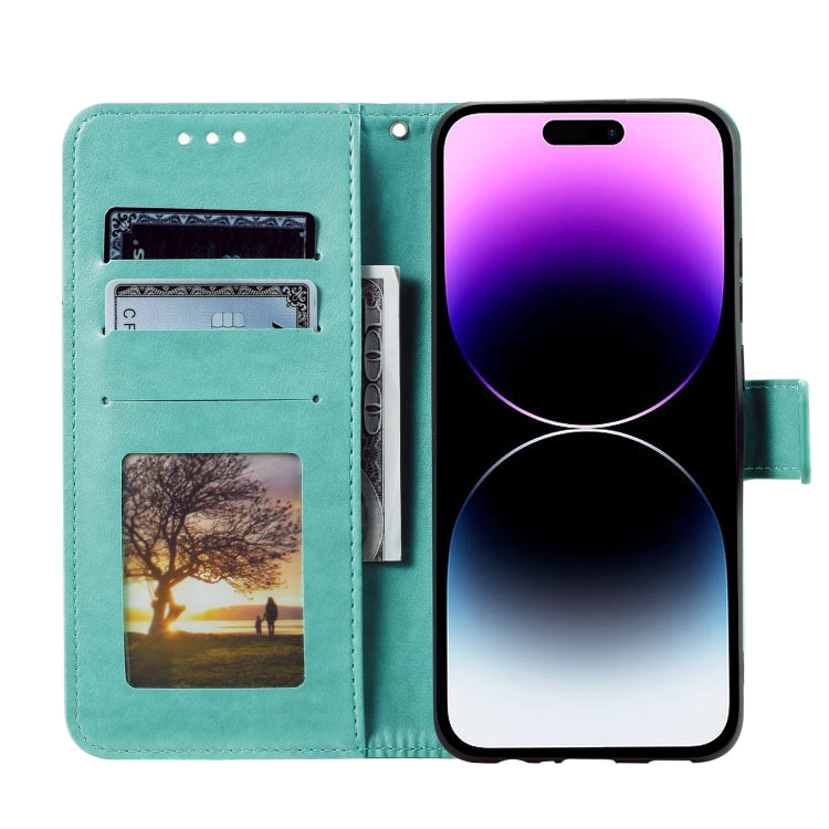 For iPhone 16 Pro Totem Flower Embossed Leather Phone Case(Green) - iPhone 16 Pro Cases by PMC TechLife | Online Shopping South Africa | PMC TechLife | Buy Now Pay Later Mobicred