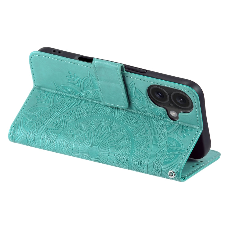 For iPhone 16 Plus Totem Flower Embossed Leather Phone Case(Green) - iPhone 16 Plus Cases by PMC TechLife | Online Shopping South Africa | PMC TechLife | Buy Now Pay Later Mobicred