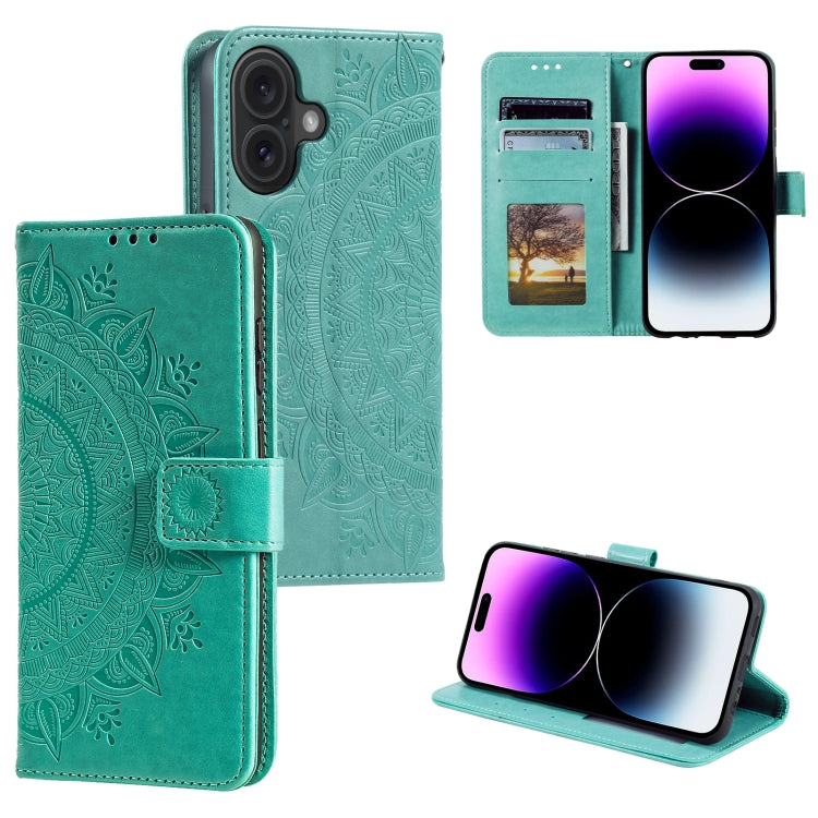 For iPhone 16 Totem Flower Embossed Leather Phone Case(Green) - free shipping - PMC TechLife - Order now!