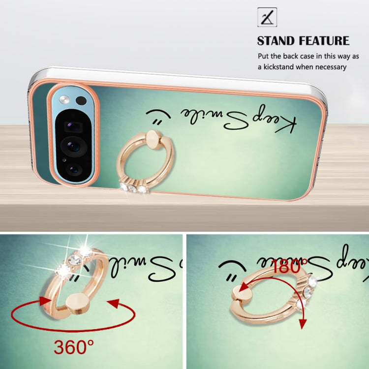 For Google Pixel 9 / 9 Pro Electroplating Dual-side IMD Phone Case with Ring Holder(Smile) - Google Cases by PMC TechLife | Online Shopping South Africa | PMC TechLife | Buy Now Pay Later Mobicred