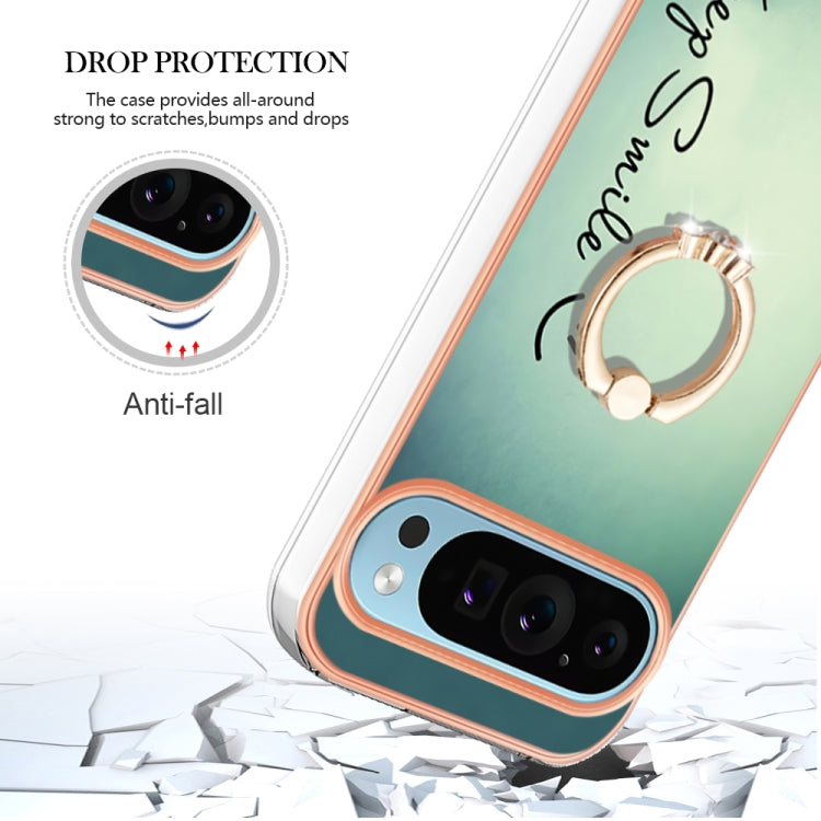 For Google Pixel 9 / 9 Pro Electroplating Dual-side IMD Phone Case with Ring Holder(Smile) - Google Cases by PMC Jewellery | Online Shopping South Africa | PMC Jewellery | Buy Now Pay Later Mobicred