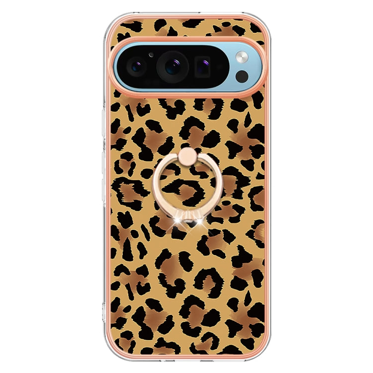 For Google Pixel 9 / 9 Pro Electroplating Dual-side IMD Phone Case with Ring Holder(Leopard Print) - Google Cases by PMC TechLife | Online Shopping South Africa | PMC TechLife | Buy Now Pay Later Mobicred