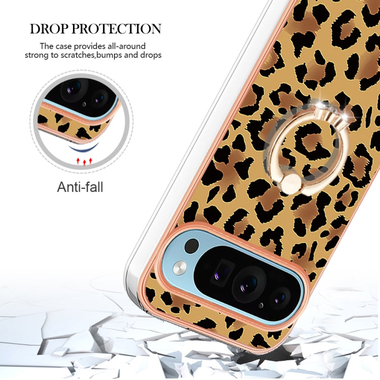 For Google Pixel 9 / 9 Pro Electroplating Dual-side IMD Phone Case with Ring Holder(Leopard Print) - Google Cases by PMC TechLife | Online Shopping South Africa | PMC TechLife | Buy Now Pay Later Mobicred