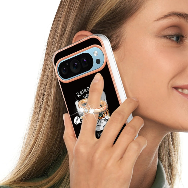 For Google Pixel 9 / 9 Pro Electroplating Dual-side IMD Phone Case with Ring Holder(Natural Growth) - Google Cases by PMC TechLife | Online Shopping South Africa | PMC TechLife | Buy Now Pay Later Mobicred