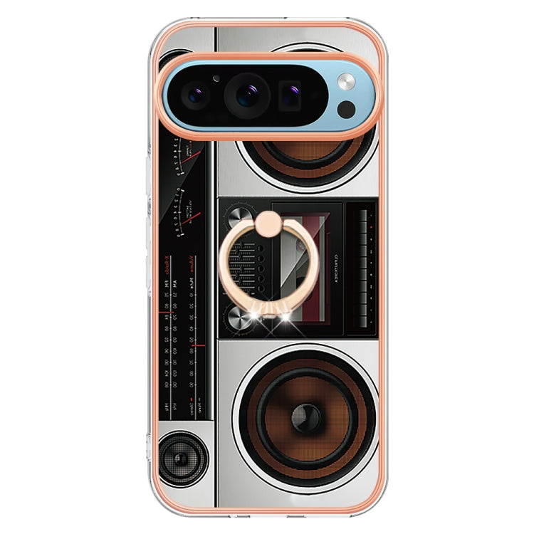 For Google Pixel 9 / 9 Pro Electroplating Dual-side IMD Phone Case with Ring Holder(Retro Radio) - Google Cases by PMC TechLife | Online Shopping South Africa | PMC TechLife | Buy Now Pay Later Mobicred