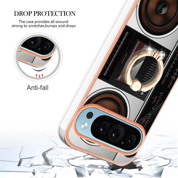 For Google Pixel 9 / 9 Pro Electroplating Dual-side IMD Phone Case with Ring Holder(Retro Radio) - Google Cases by PMC Jewellery | Online Shopping South Africa | PMC Jewellery | Buy Now Pay Later Mobicred