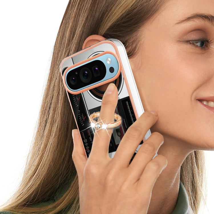 For Google Pixel 9 / 9 Pro Electroplating Dual-side IMD Phone Case with Ring Holder(Retro Radio) - Google Cases by PMC TechLife | Online Shopping South Africa | PMC TechLife | Buy Now Pay Later Mobicred