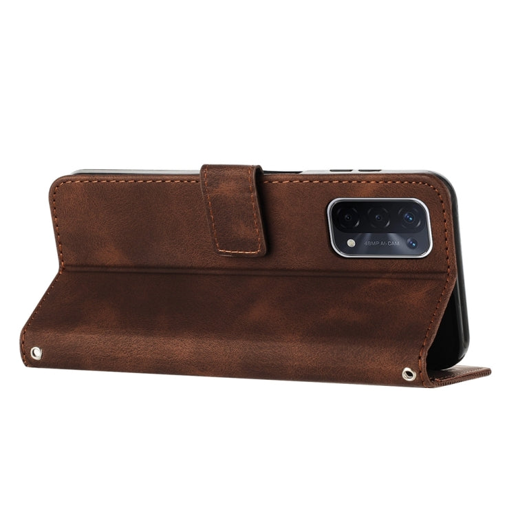 For OPPO A54 / A74 / A93 Dream Triangle Leather Phone Case with Lanyard(Brown) - OPPO Cases by PMC TechLife | Online Shopping South Africa | PMC TechLife | Buy Now Pay Later Mobicred