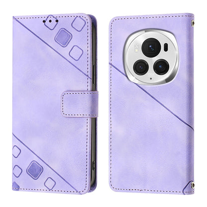 For Honor Magic6 Pro 5G Global Skin-feel Embossed Leather Phone Case(Light Purple) - Honor Cases by PMC Jewellery | Online Shopping South Africa | PMC Jewellery | Buy Now Pay Later Mobicred