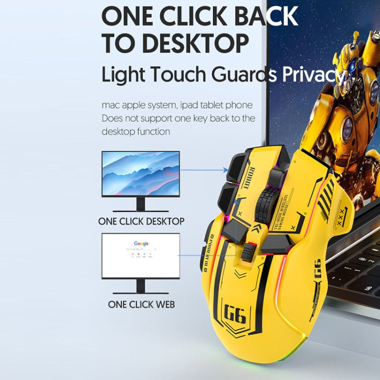 HXSJ G6 10 Keys RGB 12800DPI Tri-mode Wireless Gaming Mouse(Yellow) - free shipping - PMC TechLife - Order now!