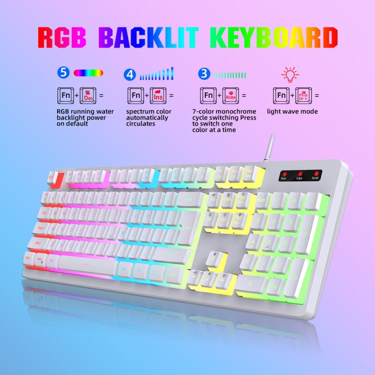 HXSJ L200+X100 Wired RGB Backlit Keyboard and Mouse Set 104 Pudding Key Caps + 3600DPI Mouse(White) - free shipping - PMC Jewellery - Order now!