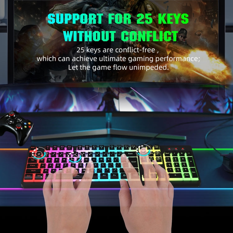 HXSJ L200+X100 Wired RGB Backlit Keyboard and Mouse Set 104 Pudding Key Caps + 3600DPI Mouse(White) - free shipping - PMC Jewellery - Order now!