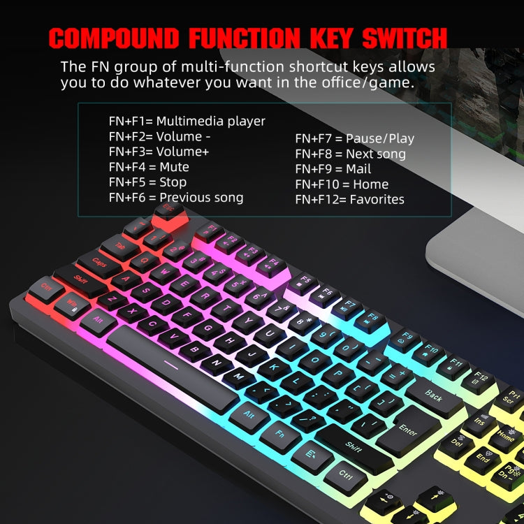 HXSJ L200+X100 Wired RGB Backlit Keyboard and Mouse Set 104 Pudding Key Caps + 3600DPI Mouse(White) - free shipping - PMC Jewellery - Order now!