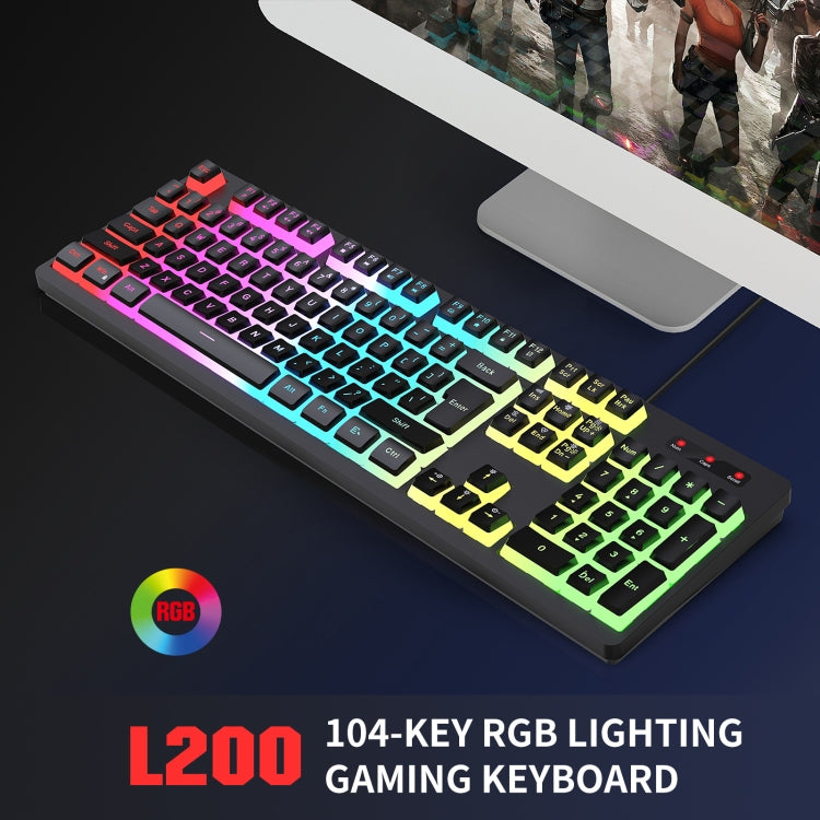 HXSJ L200+X100 Wired RGB Backlit Keyboard and Mouse Set 104 Pudding Key Caps + 3600DPI Mouse(Black) - Wired Keyboard by HXSJ | Online Shopping South Africa | PMC Jewellery | Buy Now Pay Later Mobicred