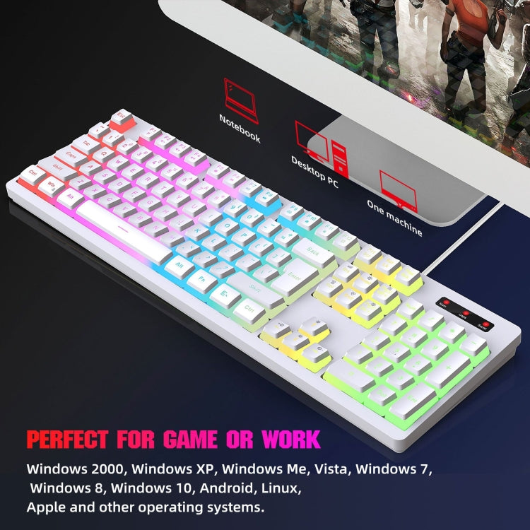 HXSJ L200 Wired RGB Backlit Keyboard 104 Pudding Key Caps(White) - Wired Keyboard by HXSJ | Online Shopping South Africa | PMC Jewellery | Buy Now Pay Later Mobicred