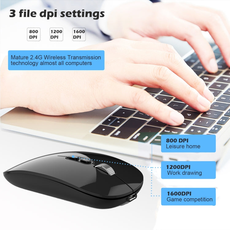 HXSJ M103 1600DPI 2.4GHz Wireless Rechargeable Mouse(Silver) - free shipping - PMC TechLife - Order now!