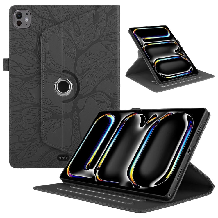 For iPad Pro 11 2024 Tree Life Embossed Rotation Leather Smart Tablet Case(Black) - iPad Pro 11 2024 Cases by PMC TechLife | Online Shopping South Africa | PMC TechLife | Buy Now Pay Later Mobicred