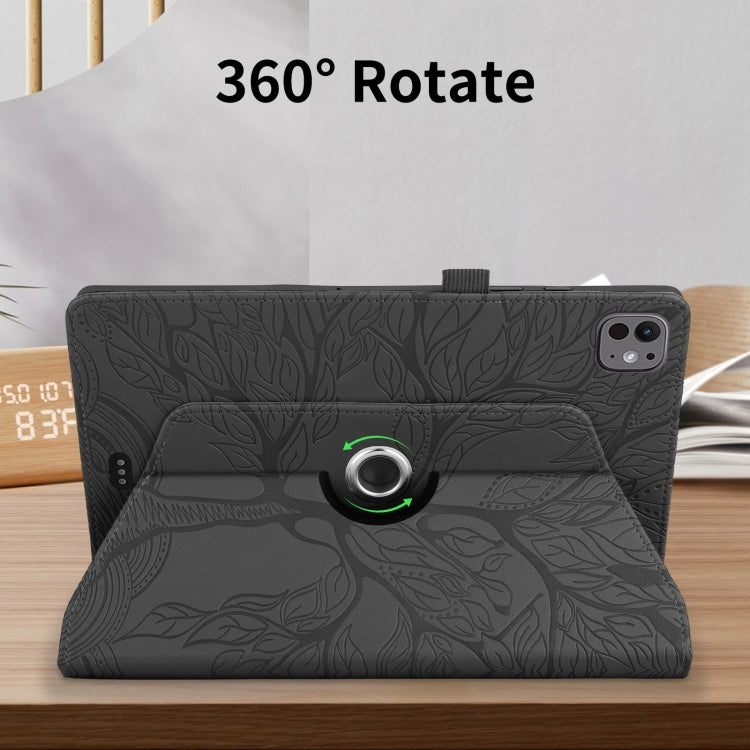 For iPad Pro 11 2024 Tree Life Embossed Rotation Leather Smart Tablet Case(Black) - iPad Pro 11 2024 Cases by PMC TechLife | Online Shopping South Africa | PMC TechLife | Buy Now Pay Later Mobicred