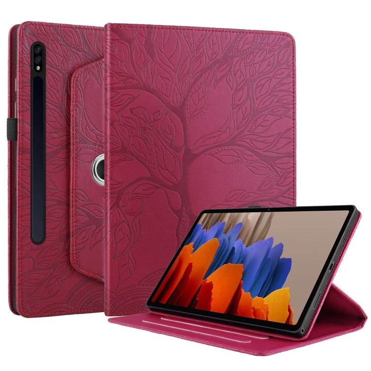 For Samsung Galaxy Tab S9 / S7 / S8 Tree Life Embossed Rotation Leather Tablet Case(Red) - Galaxy Tab S9 Cases by PMC Jewellery | Online Shopping South Africa | PMC Jewellery | Buy Now Pay Later Mobicred