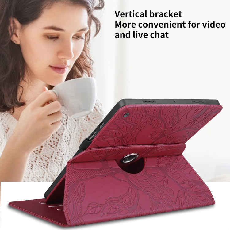 For Amazon Kindle Fire HD8 2015-2019 Tree Life Embossed Rotation Leather Tablet Case(Red) - Amazon by PMC TechLife | Online Shopping South Africa | PMC TechLife | Buy Now Pay Later Mobicred