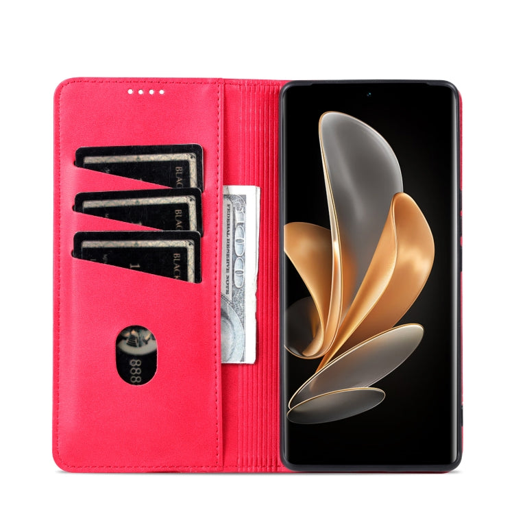 For OPPO Reno11 China AZNS Magnetic Calf Texture Flip Leather Phone Case(Red) - OPPO Cases by AZNS | Online Shopping South Africa | PMC Jewellery | Buy Now Pay Later Mobicred