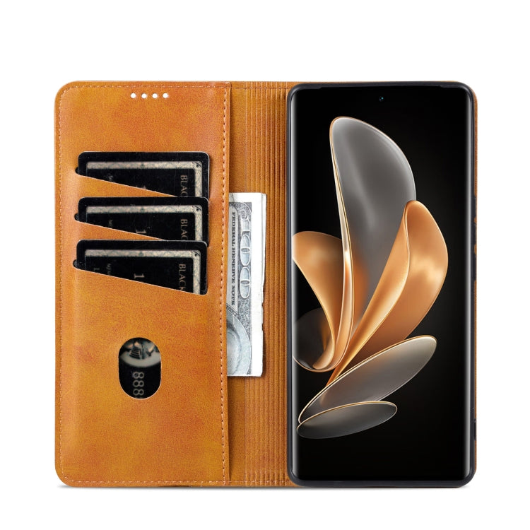 For OPPO Reno11 Global AZNS Magnetic Calf Texture Flip Leather Phone Case(Light Brown) - Reno11 Cases by AZNS | Online Shopping South Africa | PMC Jewellery | Buy Now Pay Later Mobicred