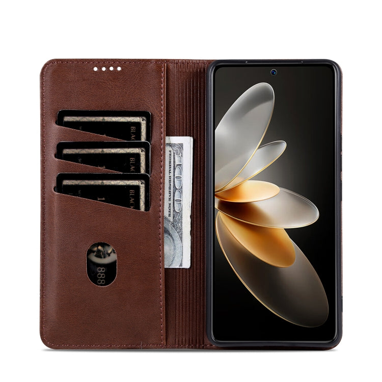 For OPPO Reno12 Global AZNS Magnetic Calf Texture Flip Leather Phone Case(Dark Brown) - Reno12 Cases by AZNS | Online Shopping South Africa | PMC Jewellery | Buy Now Pay Later Mobicred