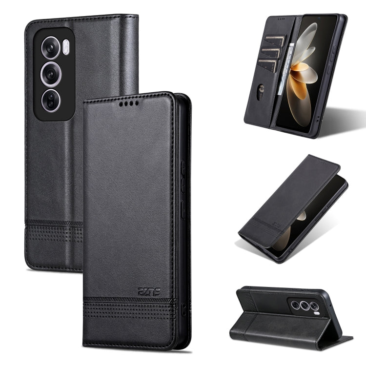 For OPPO Reno12 Global AZNS Magnetic Calf Texture Flip Leather Phone Case(Black) - OPPO Cases by AZNS | Online Shopping South Africa | PMC Jewellery | Buy Now Pay Later Mobicred