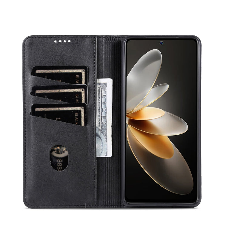 For OPPO Reno12 Global AZNS Magnetic Calf Texture Flip Leather Phone Case(Black) - OPPO Cases by AZNS | Online Shopping South Africa | PMC Jewellery | Buy Now Pay Later Mobicred