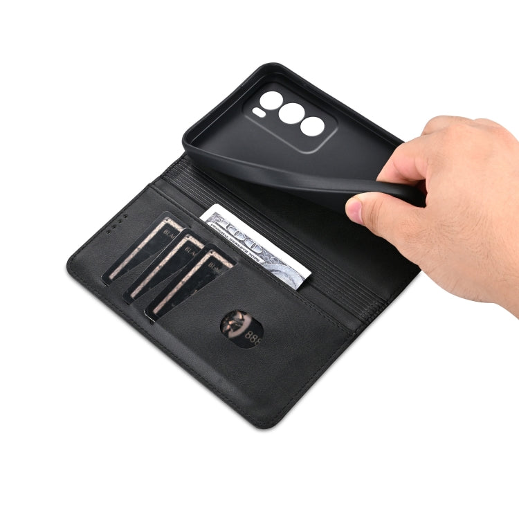 For OPPO Reno12 Global AZNS Magnetic Calf Texture Flip Leather Phone Case(Black) - OPPO Cases by AZNS | Online Shopping South Africa | PMC Jewellery | Buy Now Pay Later Mobicred