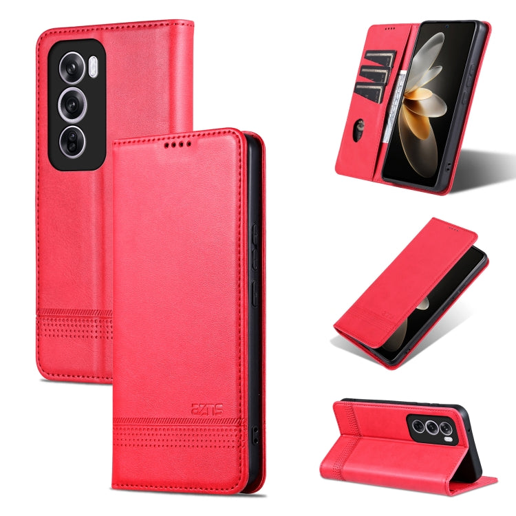 For OPPO Reno12 Global AZNS Magnetic Calf Texture Flip Leather Phone Case(Red) - OPPO Cases by AZNS | Online Shopping South Africa | PMC Jewellery | Buy Now Pay Later Mobicred