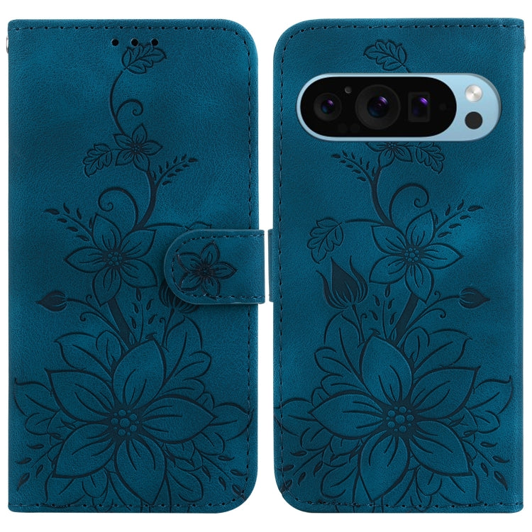 For Google Pixel 9 Pro Lily Embossed Leather Phone Case(Dark Blue) - Google Cases by PMC Jewellery | Online Shopping South Africa | PMC Jewellery | Buy Now Pay Later Mobicred