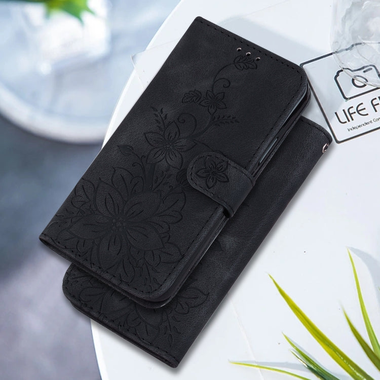 For Google Pixel 9 Pro Lily Embossed Leather Phone Case(Black) - Google Cases by PMC TechLife | Online Shopping South Africa | PMC TechLife | Buy Now Pay Later Mobicred