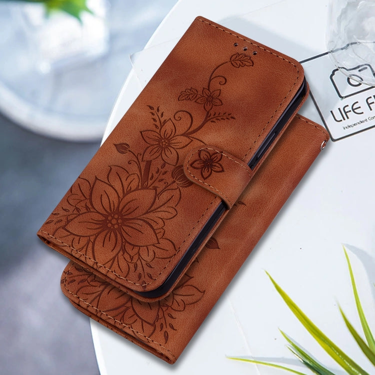 For Google Pixel 9 Lily Embossed Leather Phone Case(Brown) - Google Cases by PMC TechLife | Online Shopping South Africa | PMC TechLife | Buy Now Pay Later Mobicred