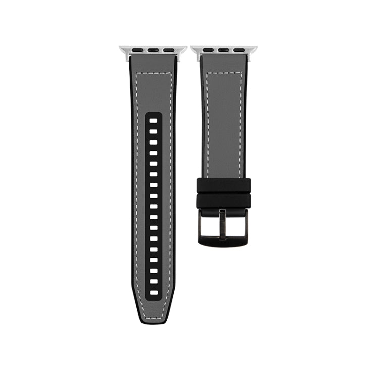 For Apple Watch Series 9 41mm Hybrid Leather Silicone Watch Band(Grey) - Watch Bands by PMC TechLife | Online Shopping South Africa | PMC TechLife