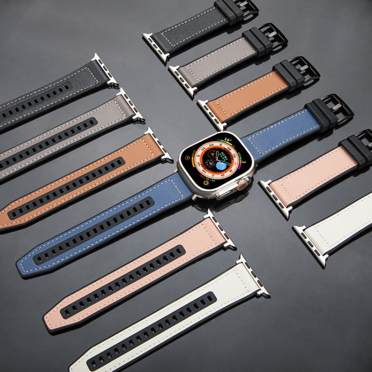 For Apple Watch Ultra 49mm Hybrid Leather Silicone Watch Band(Grey) - Watch Bands by PMC TechLife | Online Shopping South Africa | PMC TechLife | Buy Now Pay Later Mobicred