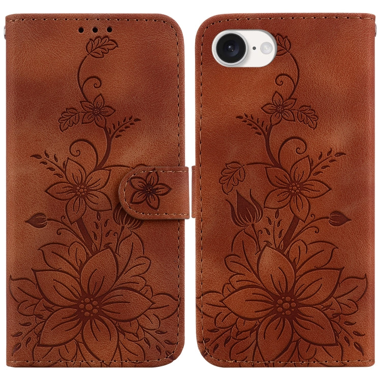 For iPhone SE 2024 Lily Embossed Leather Phone Case(Brown) - More iPhone Cases by PMC Jewellery | Online Shopping South Africa | PMC Jewellery | Buy Now Pay Later Mobicred