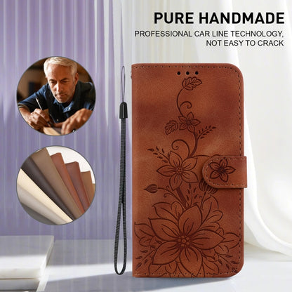 For iPhone SE 2024 Lily Embossed Leather Phone Case(Brown) - More iPhone Cases by PMC Jewellery | Online Shopping South Africa | PMC Jewellery | Buy Now Pay Later Mobicred