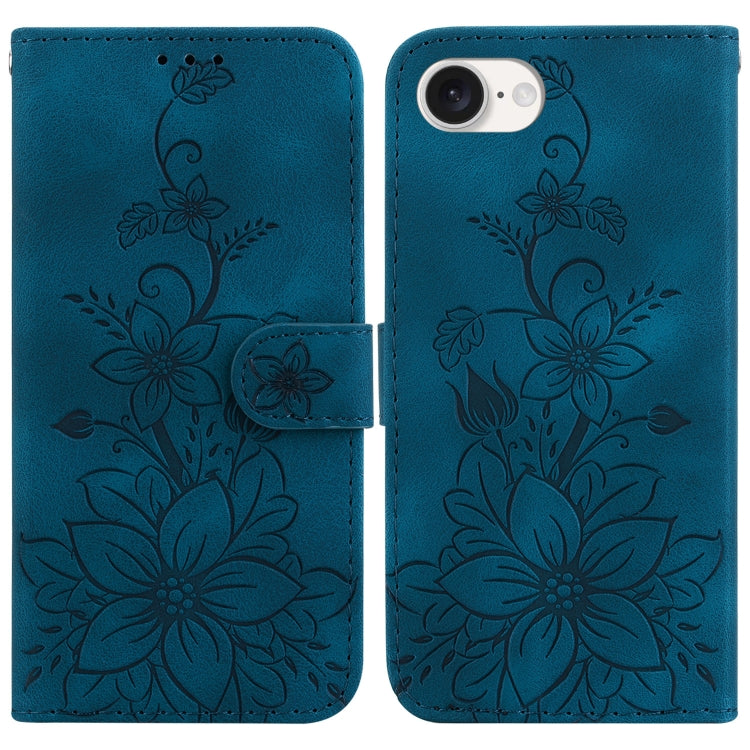 For iPhone SE 2024 Lily Embossed Leather Phone Case(Dark Blue) - More iPhone Cases by PMC Jewellery | Online Shopping South Africa | PMC Jewellery | Buy Now Pay Later Mobicred
