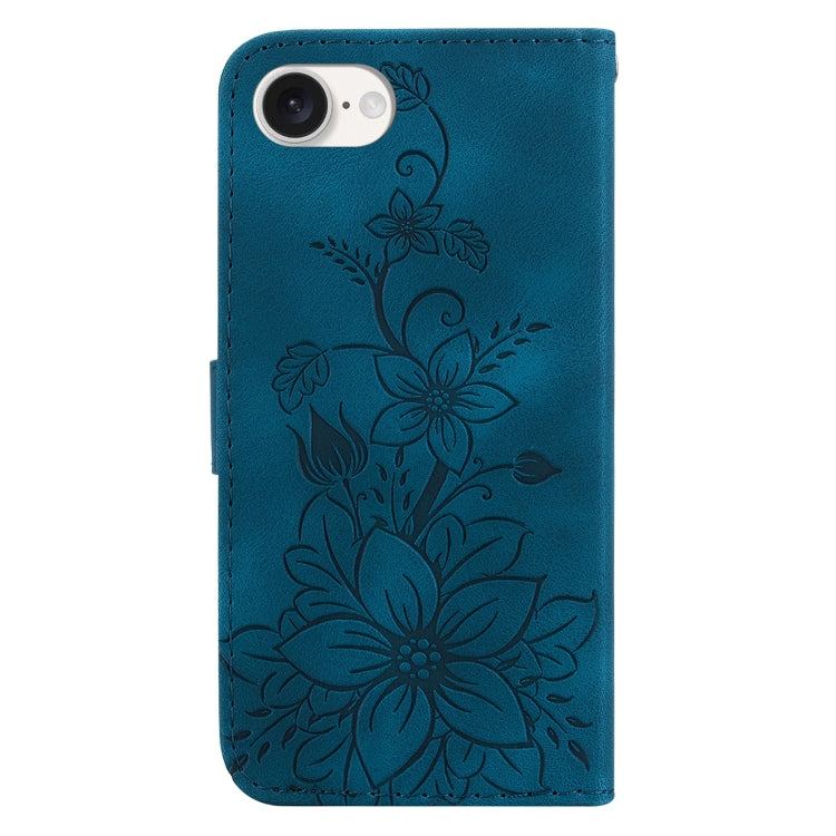 For iPhone SE 2024 Lily Embossed Leather Phone Case(Dark Blue) - More iPhone Cases by PMC Jewellery | Online Shopping South Africa | PMC Jewellery | Buy Now Pay Later Mobicred